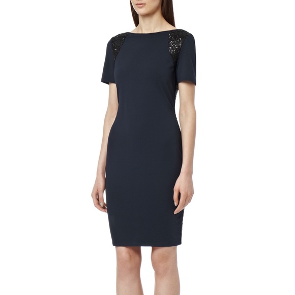 Reiss Amber Sequin Back Knit Sheath Bodycon Dress - Picture 4 of 11
